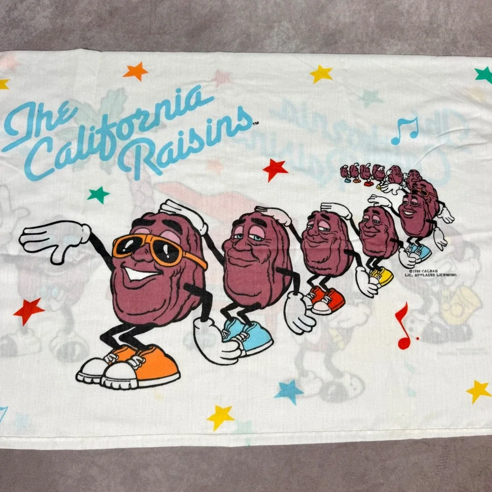 Vintage 1988 California Raisins Pillowcase 80s Cartoon Band Dancing Characters